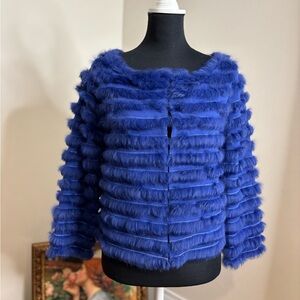 Alice and Olivia Vibrant Blue Rabbit Fur Jacket Medium